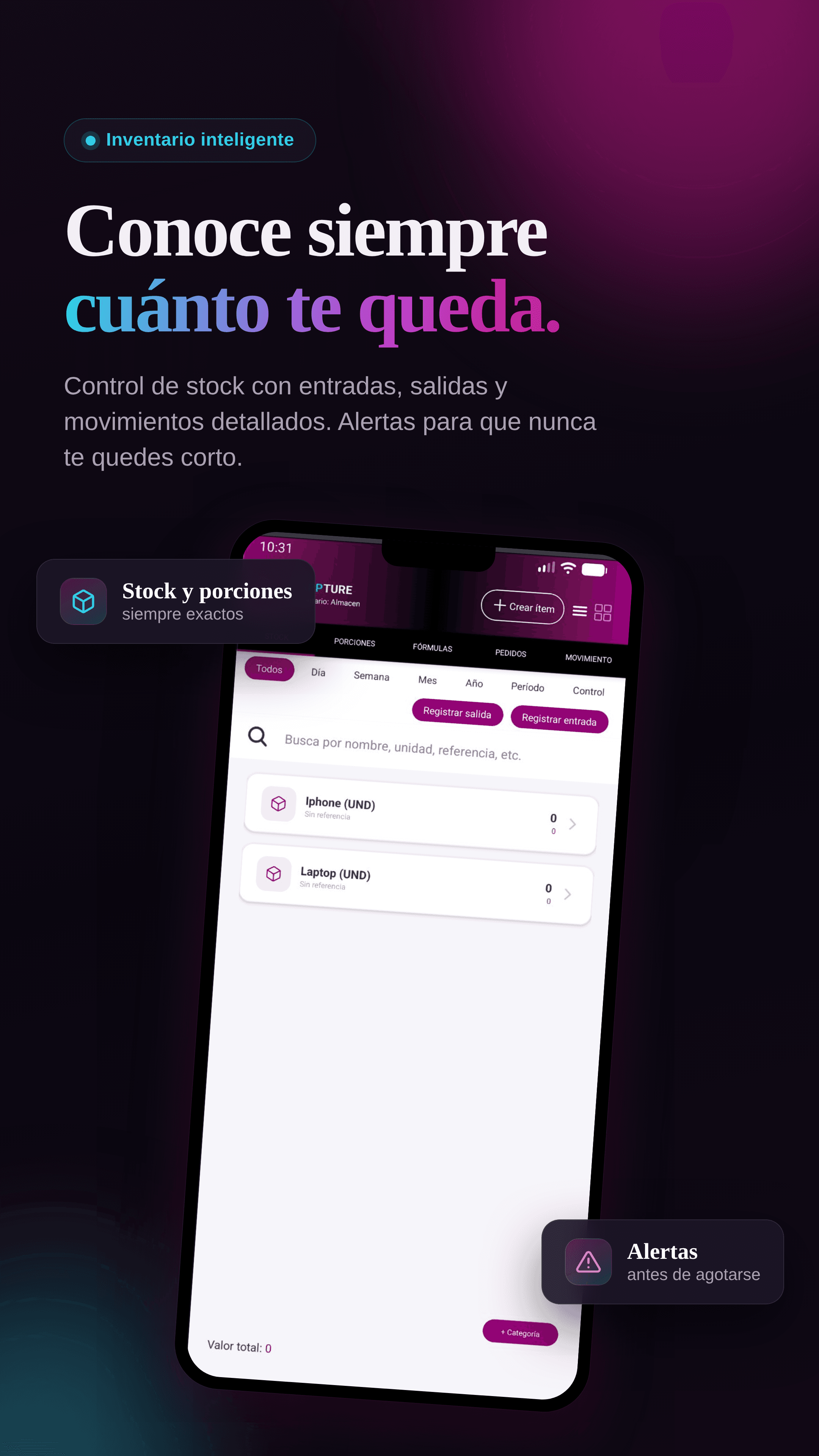 Inventario inteligente con stock y movimientos